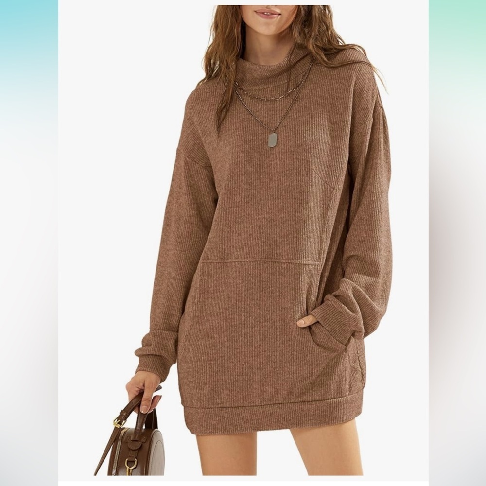 EXLURA Womens Casual Oversized Long Sleeve Sweater Dress with Pocket Loose Fit